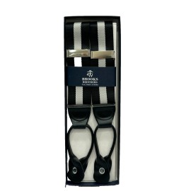 Brooks Brothers NEW Brooks Brothers Mens Black & Gray Striped Button End Suspenders Leather Trim