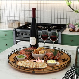 AMH Farmhouse Oak 21" Lazy Susan Turntable Organizer for Cabinet, Round Wooden Lazy Susan Organization and Storage for Dining Table, Pantry, Kitchen, Countertop, Cupboard,Home Decor, Walnut (21)