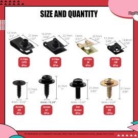 Hilitchi 64Pcs Auto Car U-Clip U Nut and Screw Assortment Kit, including 4 Sizes U Nut Clips U-Type Clips U-Type Car Fastener Clips and Screw Body Panel Clip Fasteners