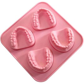 Pink 4 Hole Denture Teeth Shaped Ice Cube Mold Silicone Ice Tray DIY Ice Cream Funny Gag Gift For Dentist Seniors Ice Tray Molds, Ice Cube Molds and Trays