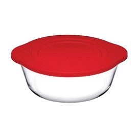 Pasabahce Borcam Plastic Red Lid Round Transparent Casserole Dish 1.45 Litres