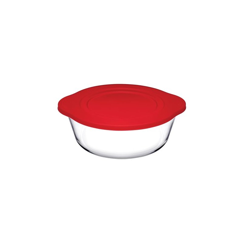 Pasabahce Borcam Plastic Red Lid Round Transparent Casserole Dish 1.45
