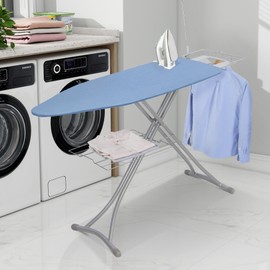 Storageideas Ironing Board 48" x 18" with Iron Holder, Adjustable Height 27" to 37", Full Size Space-Saving Foldable Iron Board with Padded Removable Cover, Sturdy Steel Frame and Legs, Blue