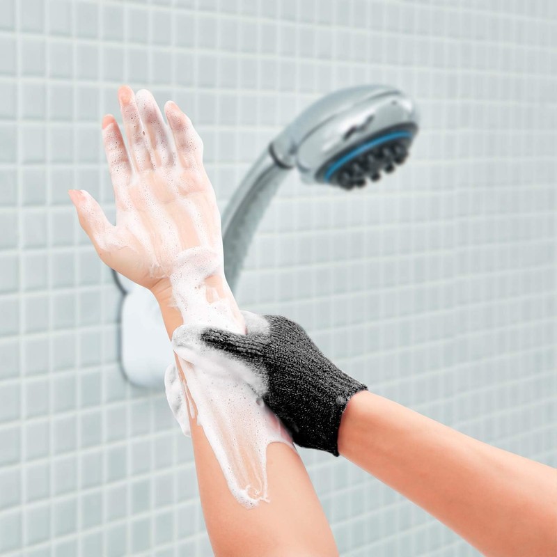 Guantes exfoliantes de baño premium – 6 pares negros, reutilizables