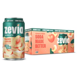 Zevia Zero Sugar Soda, Peaches and Cream, 12 oz Cans (8-Pack) – Caffeine Free, Naturally Sweetened, No Calorie Soda - Non-GMO Project Verified, Gluten-Free, Vegan