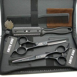 Hair Cutting Scissors Set with Combs Lether Scissors Case,Hair cutting shears Hair Thinning shears For Personal and Professional (5.5 inch, Black)