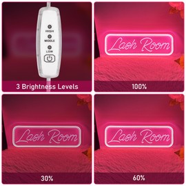 Brochao Lash Room Neon Sign Peach Pink Neon LED Signs for Lash Studio Beauty Salon Nails Room,USB Powered,Three Adjustable Brightness,Light up Signs For Business StoreS 39cm*14cm