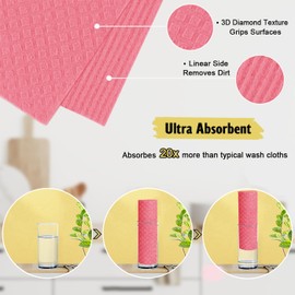 MoLKENE Swedish Dishcloths - 10 Pack Reusable Kitchen Dishcloths - Ultra Absorbent Dish Towels for Washing Dishes - Cellulose Sponge Cloth Cleaning Cloths - Pink