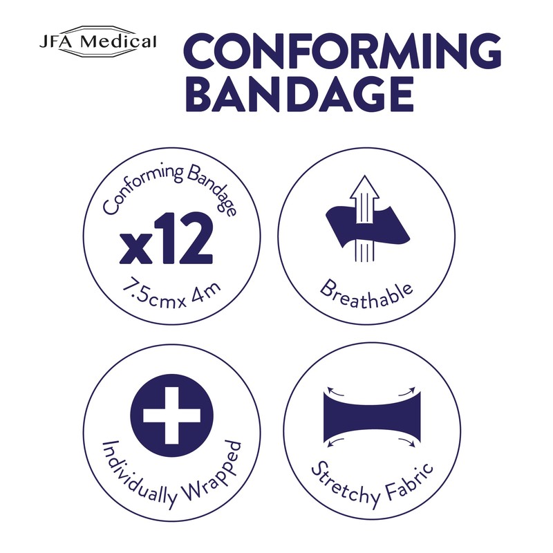 JFA Medical Conforming Bandage, Gauze Bandage Roll 7.5cm x 4m