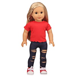 DUORUIMI Summer Doll Clothes Simple Casual T-shirt Top Ripped Jeans Pants for American Girl Doll 18 inch