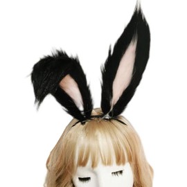 ATekatac Cute Rabbit Ears Headband Long Furry Dog Ears Animal Cosplay Headband (Black Pink)