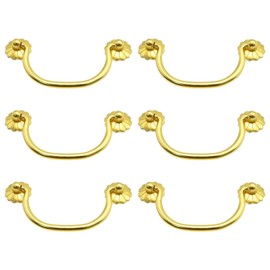 CADUFUELLY 6Pcs Brass Cabinet Pulls Vintage Gold Handle, 3-3/20 Inch Hole Centers (80mm) Traditional Bail Cabinet Hardware Handle, for Drawer Closet Dresser Closet