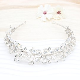 Oriamour Rhinestone Bridal Headband, Silver Wedding Headpiece for Bride, Wedding Hair Accessories for Brides Hair band For Women (Silver03, 14'')