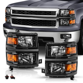 TUSDAR Fits For 2014 2015 Chevy Silverado 1500 Pickup Truck [Halogen OE Style] Headlights Replacement Pair Headlight Assembly Factory Headlamp LH+RH Driver & Passenger Side Bulbs Included