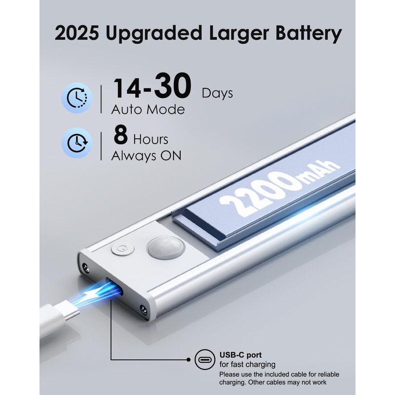VerRon 5-Pack Under Cabinet Lighting, Upgraded 2200mAh Rechargeable Under Cabinet