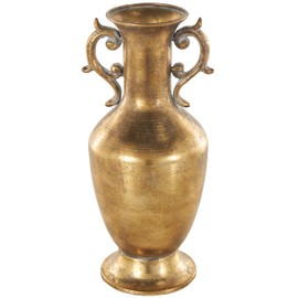 Deco 79 Metal Decorative Vase Weathered Vintage Amphora Centerpiece Vase with Scroll Handles, Flower Vase for Home Decoration 6" x 6" x 14", Gold