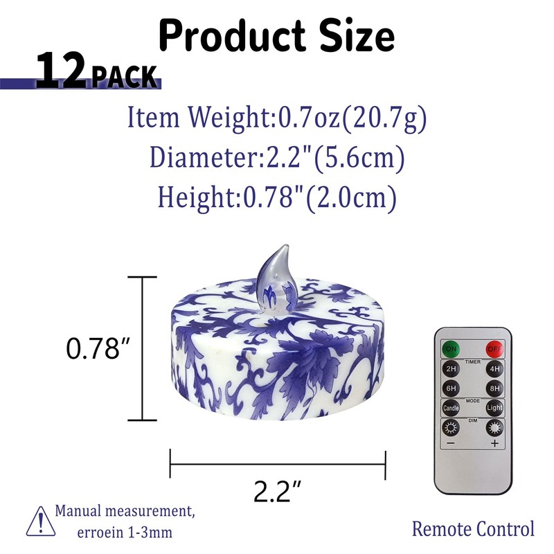 Gedengni Floral Flameless Tealights with Remote - 12 Pack Blue