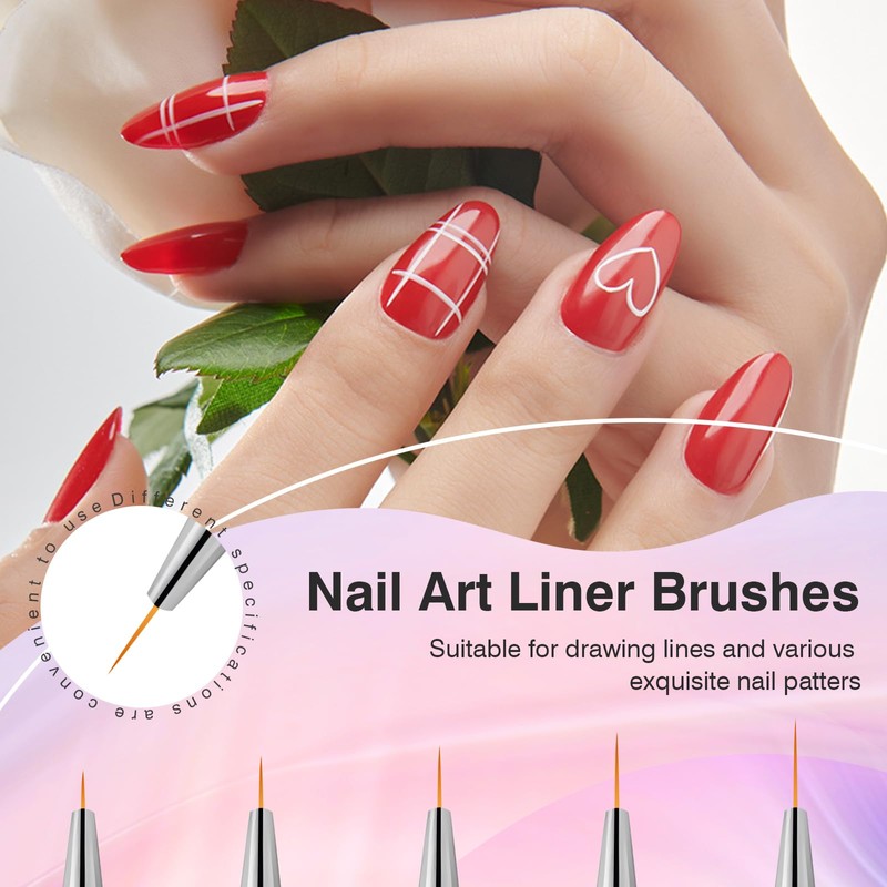 Nail Art Brushes 5PCS Nail Brush Set with Liner Brush