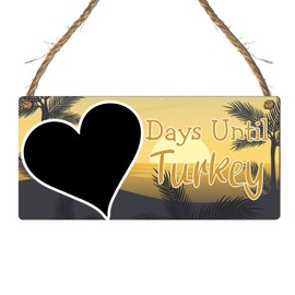 Days Until Turkey Holiday Countdown Plaque - MDF Wooden Hanging Sign with Heart Chalkboard, Perfect for Turkey Vacation Countdown, Ready-to-Hang with Rustic Twine (Beige, With Pen)