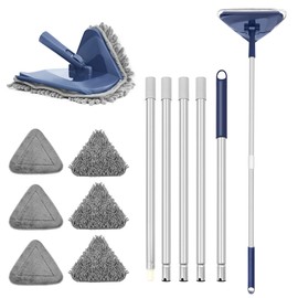 Wall Mop with 82 Inches Long Handle, 360° Rotating Triangle Mop Head with Microfiber Pads, Built-in Window Squeegee for Cleaning Walls, Ceilings, Baseboards, and Windows