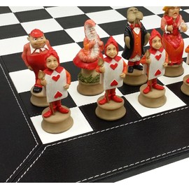 HPL Alice in Wonderland Fantasy Chess Set with 18" Black Faux Leather Board