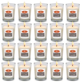 24 Hour Candles, 1 Day Glass Yahrzeit Memorial Candles (20 Pack) | Burns Approximately 26 Hours, Good for Yizkor and Yom Kippur Holidays, Ner Neshama in Glass Tumbler