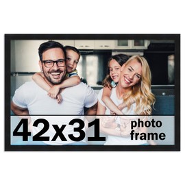 42x31 Frame Black Picture Frame - Complete Modern Photo Frame Includes UV Acrylic Shatter Guard Front, Acid Free Foam Backing Board, Hanging Hardware Wood Wall Frames for Family Photos - no Mat