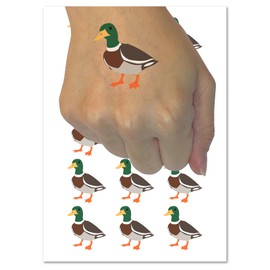 Standing Mallard Duck Temporary Tattoo Water Resistant Fake Body Art Set Collection - 54 1" Tattoos (1 Sheet)
