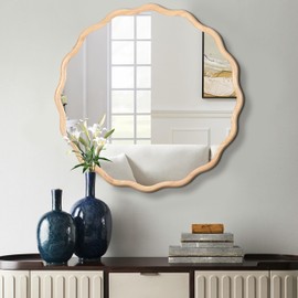 TREATLIFE HOME Elegant Solid Wood Wavy Mirror for Home Decor, 36" x 36", Durable Natural Wood Frame, Versatile Wall Decor for Any Room