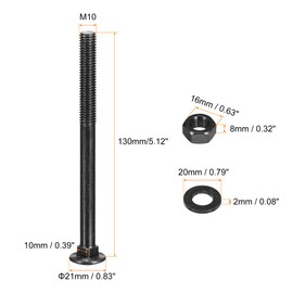 uxcell M10x130mm Square Neck Carriage Bolts with Nuts & Washers, 12Set 304 Stainless Steel Round Head Square Neck Coach Bolt Screws, Black