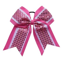 "Confetti Pink White" Cheer Bow Pony Tail 3" Ribbon Hair Bows Cheerleading