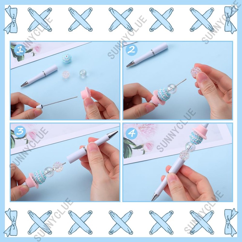 SUNNYCLUE 20Pcs White Bead Pens Bulk Plastic Beadable Pen Creative