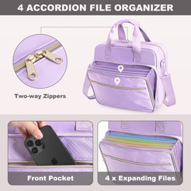 Prokva 3 Ring Zipper Binder 2 Inch, Accordion File Organizer with Shoulder Strap, Zip Up Binder with 500-Sheet Capacity, Purple