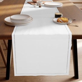 Encasa XO Table Runner | Pure Cotton with Hemstitch Design | Size 32 x 230 cm | White - Machine Washable