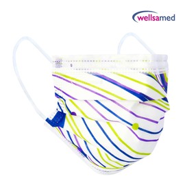 Wellsamed Wellsamask Pack of 50 Face Masks with Elastic Band, Colour Line, Purple Summer