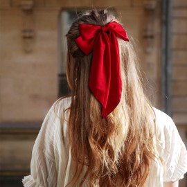 EIOAUY 4PCS Red Hair Bows for Women Girls Big Silky Satin Bow Hair Clips Hair Ribbons Oversize Long Tail Ponytail Holder Hair Barrettes Christmas Hair Accessories