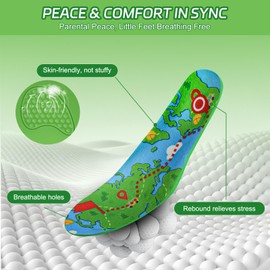 Insoles for Airtag Hidden Holder, Tracker Devise Case for Kids, Comfortable Cushioned Inserts,Green Positioning Pattern Design,Anti-Slip Fit(Kid Green, S:185-210MM (Kid 11-14))