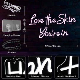 Gyaksjm Love the Skin You're in Neon Signs Rose Red Letter Neon Light Facial Spa Neon Light Sign Beauty Salon LED Letter Light for Bedroom Esthetician Yoga Studio Business Dressing Room Wall Decor