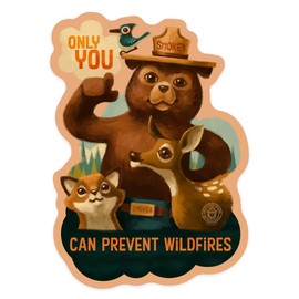 Die Cut Sticker Smokey Bear and Friends, Only You, Contour Vinyl Sticker 1 to 3 inches (Waterproof Decal for Cars, Water Bottles, Laptops, Coolers), Small