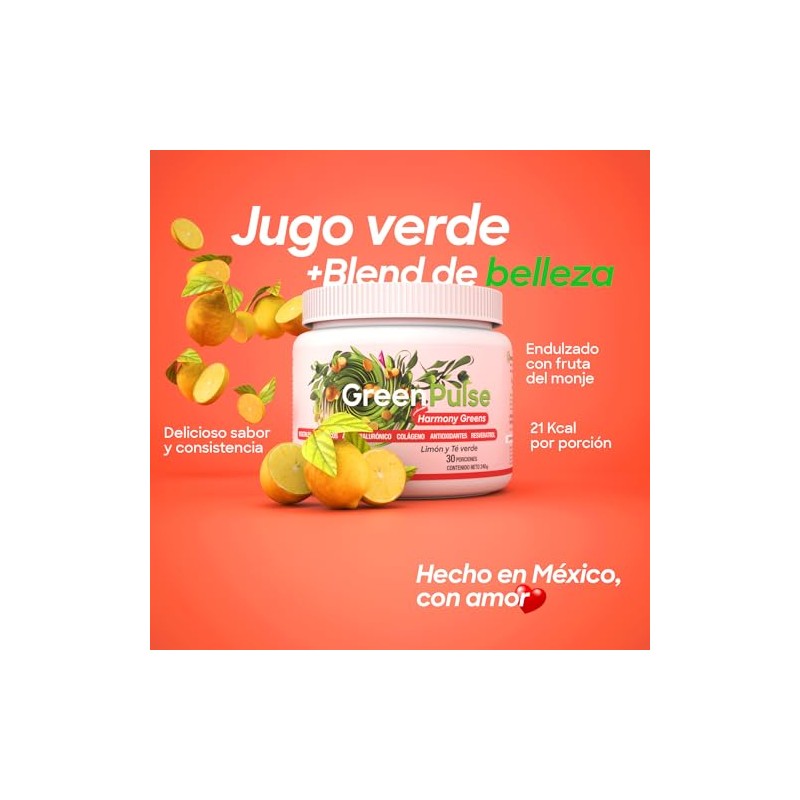 GreenPulse Harmony Greens Jugo Verde en Polvo Sabor Limón Té