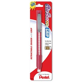 Pentel Clic Eraser Grip Retractable Eraser with Grip, Assorted Barrels, 1 Eraser (ZE21BP-K6)