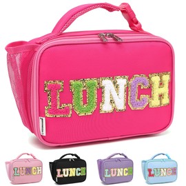 Insulated Lunch Box for School, Thermal Reusable Durable Freezable Lunch Bags for Kids Boys Girls Men Women - Small Soft Cooler Portable Lunch Tote Kit for Work Picnic Travel,Rose Red Alphabet