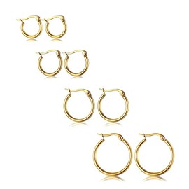 Krstudent 4 pairs Titanium Steel Gold Hoop Earrings for Women, Huggie Hypoallergenic Cartilage Piercing Earrings Set 20,30,40,50MM