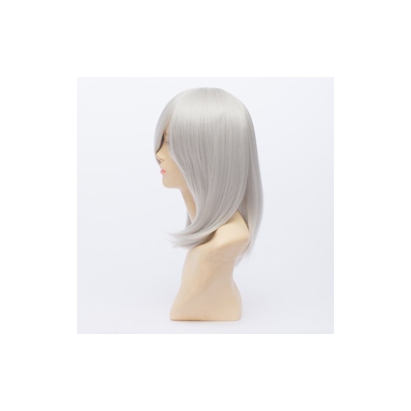 Anime Wig 45cm 原宿風 ハロウィーンパーティー シルバー白 ファッション セミロングストレート 前髪斜め アニメ