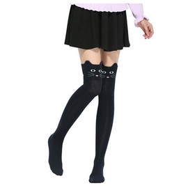 GEOOT Women Cute 3d Cartoon Animal Pattern Thigh Stockings Over Knee High Socks (Navy Cat)