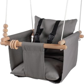 Mass Lumber Indoor Outdoor Baby Swing with 3-Point Harness and Hardware for Ceiling, Porch, Doorway, Canvas Baby Swing Outdoor Toddler Swing Seat Dark Gray