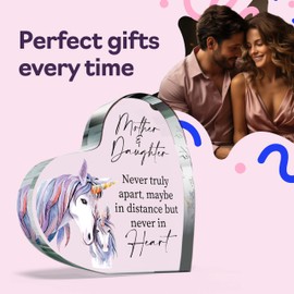 Heartfelt Gifts for Mum from Daughter - Never Truly Apart - Acrylic Heart Plaque Keepsake Gift for Mum, 100mm x 100mm Appreciation Present For Mothers Day Mothers Birthday