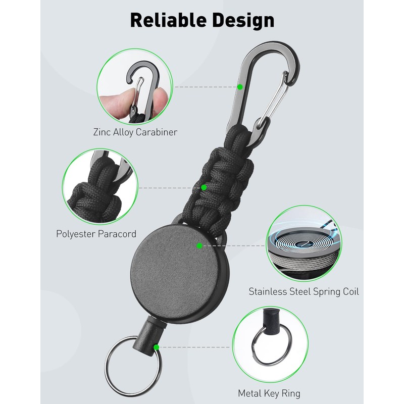 Pawfly 2 Pack Retractable Keychain, Retractable Key Holder, Heavy Duty