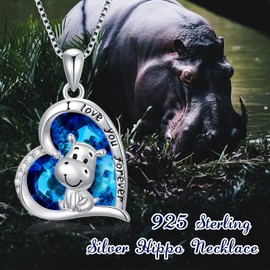 MISTBEE Mothers Day Gifts for Mom Women Hippo Crystal Necklace Sterling Silver Heart Love Hippopotamus Necklace Sea Ocean Gifts for Women Lovers