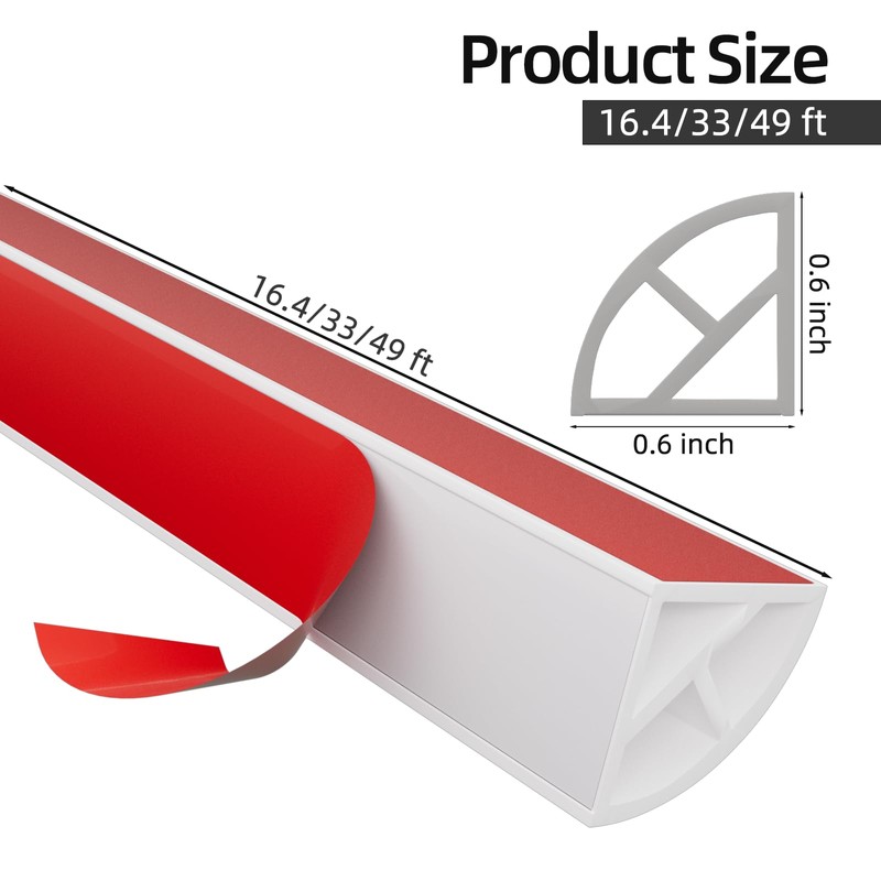 KNEELISA 49ft/15m Flexible Peel and Stick Quarter Round Molding Trim